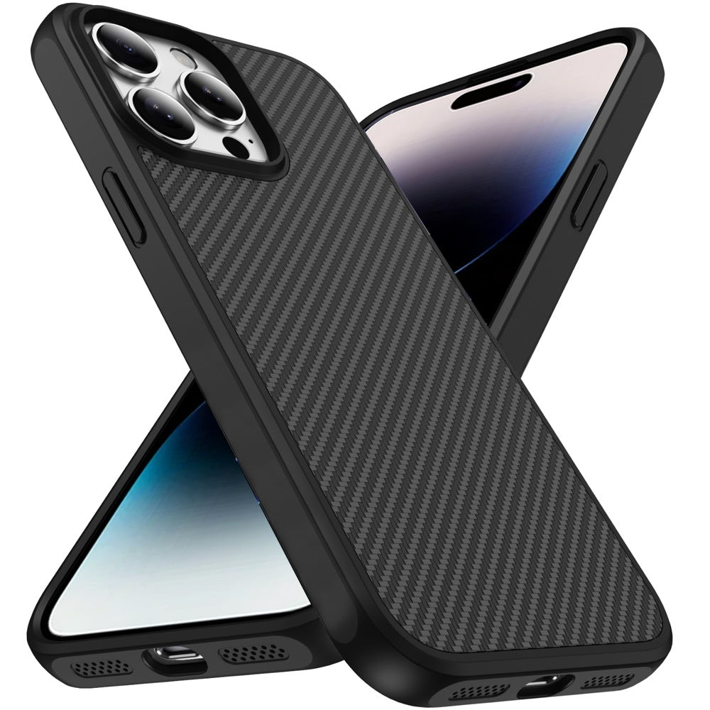 For Apple iPhone 12 Pro Max Carbon Fiber Design with Magnetic HQ 2.0mm Thick Hybrid Shockproof Rubber Hard PC Case Cover Black