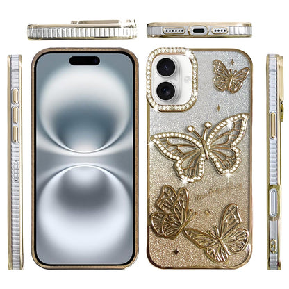 Phone Case for Apple iPhone 16 Plus Butterfly Freedom Shimmer Glitter Thick TPU Shockproof Anti Slip Durable Protective Design Cover Gold