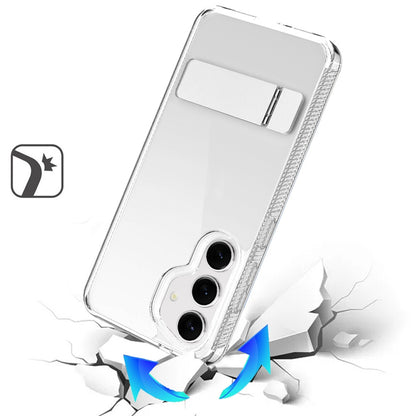 For Samsung Galaxy S25 Ultra Transparent with Sturdy Metal Kickstand Hybrid Dual Layer Tough Shock-Absorbent Slim Fit Hard PC + TPU Case Cover Clear