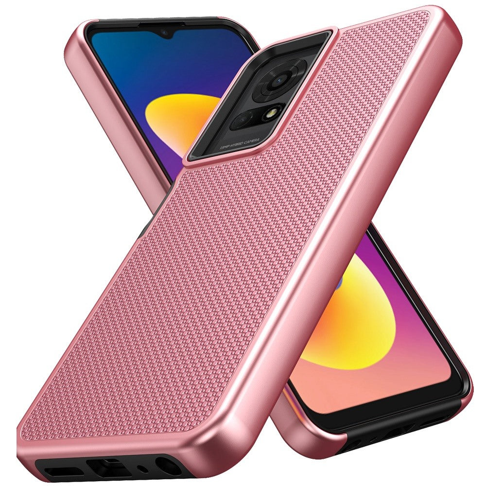For TCL 50 LE Dual Layer Heavy-Duty Hybrid Rugged Case Rugged Texturized TPU & PC Shockproof Silicone Military Grade Case Cover Rose Gold