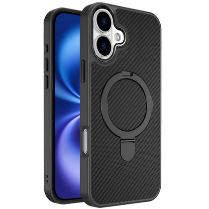 For Apple iPhone 17 (6.3") Hybrid Carbon Fiber Design with MagSafe Compatible [Magnetic Circle], Ring Stand Shockproof Slim TPU Case Cover