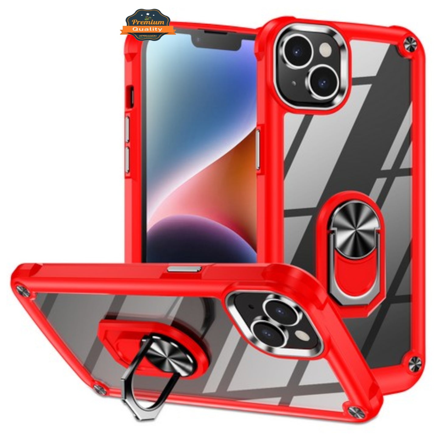 For Apple iPhone 15 Plus (6.7") Clear Transparent Hybrid with 360° Magnetic Ring Stand PC Heavy Duty Shockproof Back  Phone Case Cover