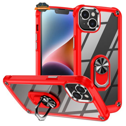 For Apple iPhone 15 (6.1") Clear Transparent Hybrid with 360° Magnetic Ring Stand PC Heavy Duty Shockproof Hard Back  Phone Case Cover