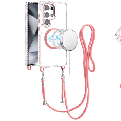 For Samsung Galaxy S24 Ultra Clear Magnetic Frame PC Back Shockproof Protective Case with Detachable Lanyard Strap, Compatible with MagSafe Case Cover