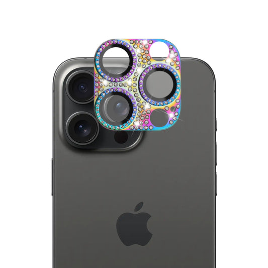 For Apple iPhone 16 Pro (6.3") Camera Lens Full Tempered Glass With Diamond Bling Glitter Rhinestone Lens Protective Case Cover