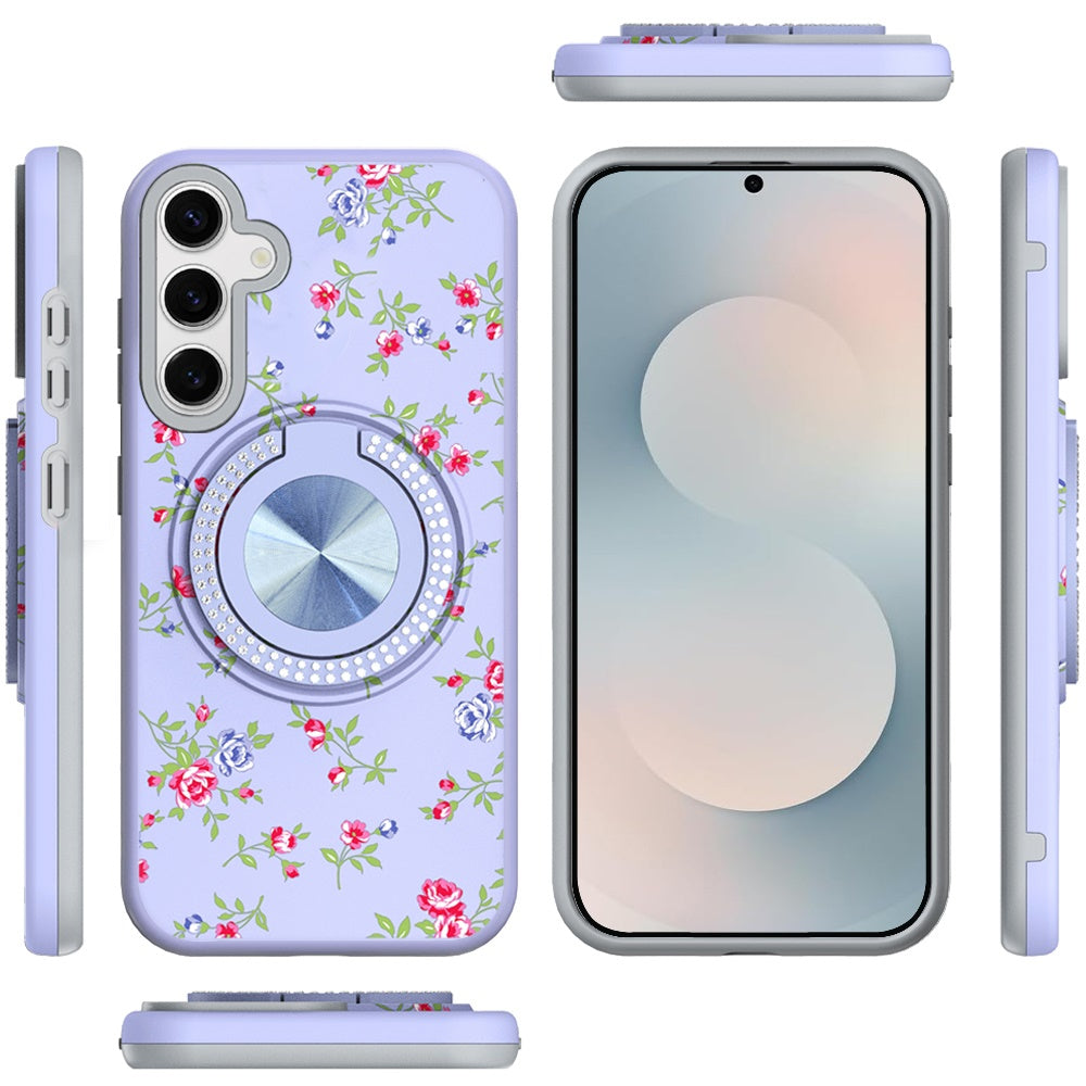 For Samsung Galaxy S26 Pattern Design Hybrid with Invisible Ring Stand & Magnetic Back, Shockproof Protective Grip Case Cover