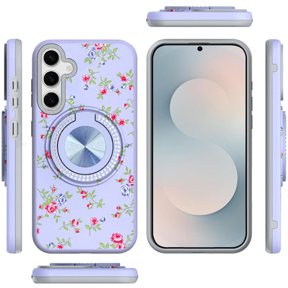 For Samsung Galaxy S26 Pattern Design Hybrid with Invisible Ring Stand & Magnetic Back, Shockproof Protective Grip Case Cover