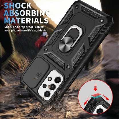 For Samsung Galaxy S26 Hybrid Shockproof, Built-in Sliding Camera Lens Protection with Magnetic Finger Ring Stand Holder Case Cover