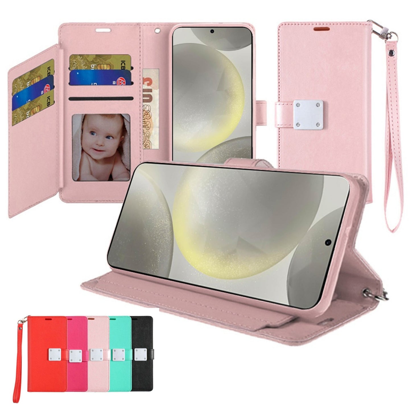 Phone Case for Apple iPhone 16 Pro Wallet Card Holder Leather Grip Shockproof Slim Protective RFID Style Hybrid Durable Everyday Carry Cover