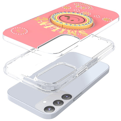 For Samsung Galaxy S25 /S24 Smiling Glitter Ornament Bling Sparkle with Ring Stand Hybrid Slim TPU + Hard Back Shell Case Cover