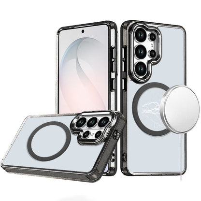 For Samsung Galaxy S26 Ultra Transparent Back Hybrid Case - Magnetic Circle, Color Frame, Metal Buttons, MagSafe Compatible Case Cover