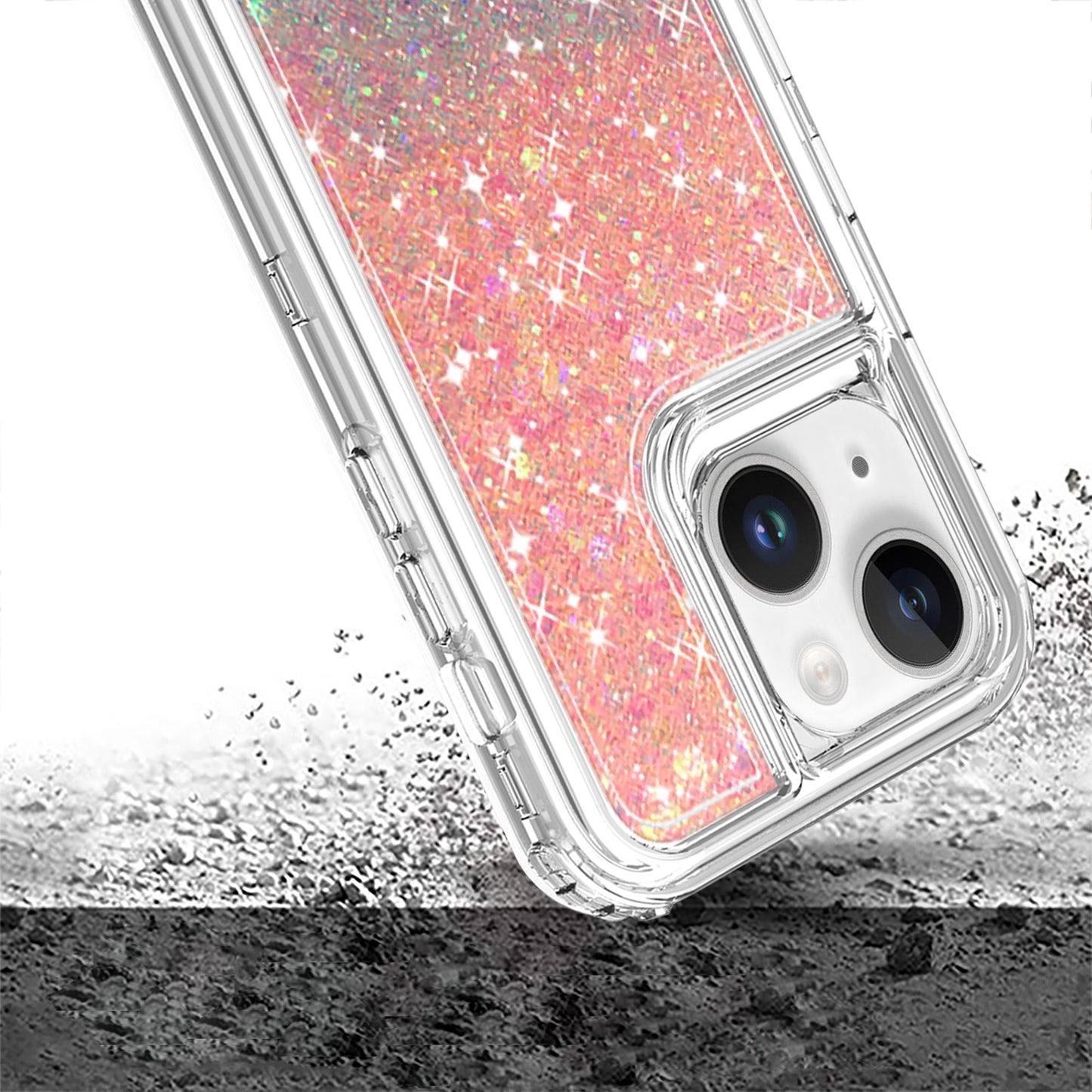 For Apple iPhone 17E /16E Epoxy Bling Glitter Sparkly 3-in-1 Transparent Hybrid Full-Body Shockproof PC Bumper Case Cover Pink + Blue