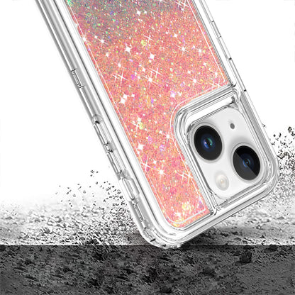 For Apple iPhone 17E /16E Epoxy Bling Glitter Sparkly 3-in-1 Transparent Hybrid Full-Body Shockproof PC Bumper Case Cover Pink + Blue