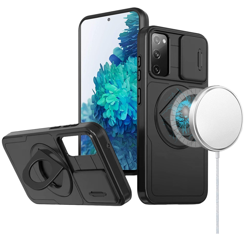 For Samsung Galaxy S23 FE /Fan Edition Full Coverage with Camera Window, Magnetic Circle, Rotatable Ring Stand, MagSafe Compatible, Shockproof Hybrid Protectiv Case Cover