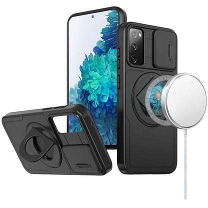 For Samsung Galaxy S23 FE /Fan Edition Full Coverage with Camera Window, Magnetic Circle, Rotatable Ring Stand, MagSafe Compatible, Shockproof Hybrid Protectiv Case Cover
