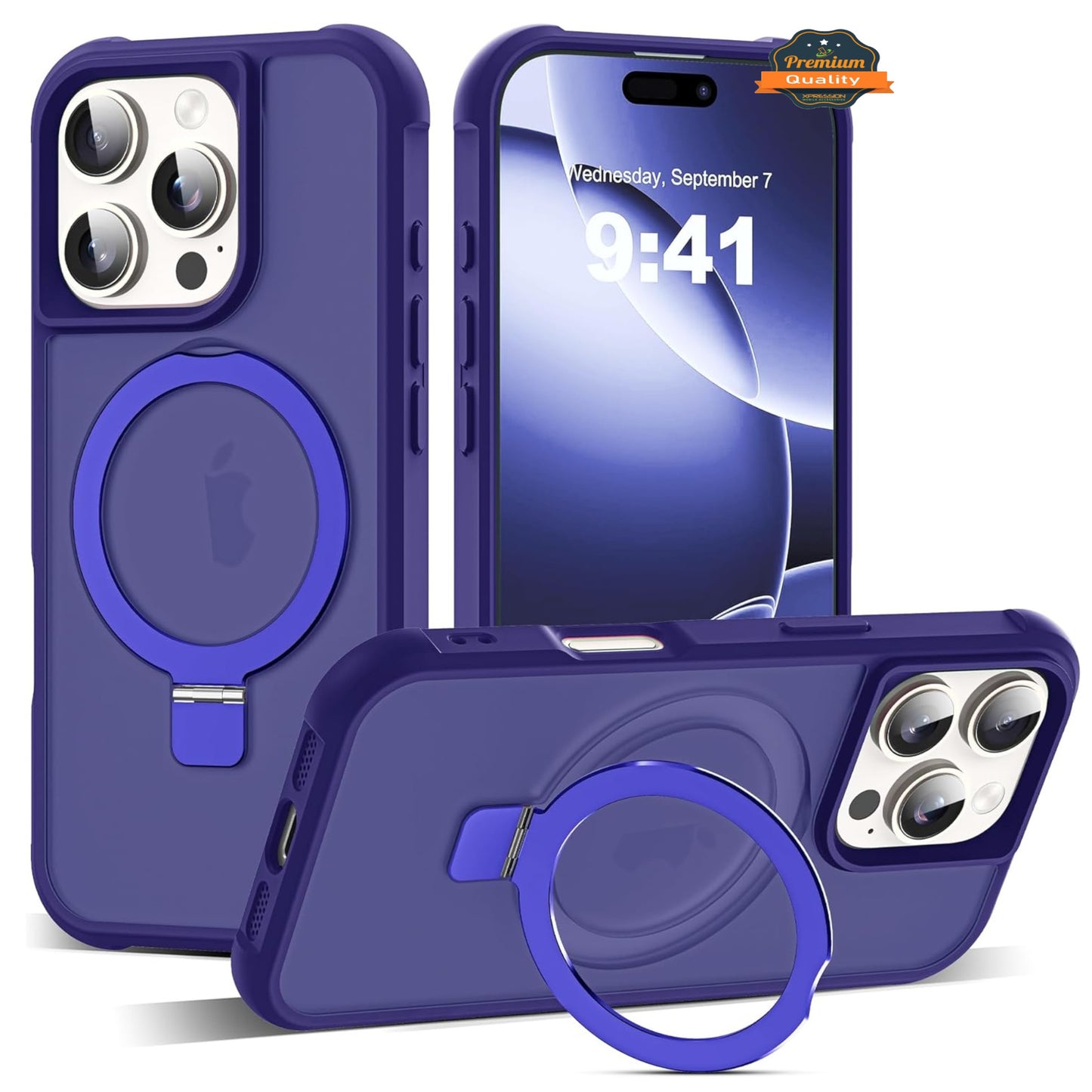 For Apple iPhone 17 Translucent Matte Finish, MagSafe Compatible, Built-in Ring Stand, Shockproof Protective Back Case Cover