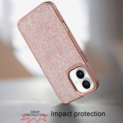 For Apple iPhone 17 (6.3") Crystal Sparkle Diamond Glass Full Mini Glitter Bling Frame TPU Hybrid Protective Case Cover