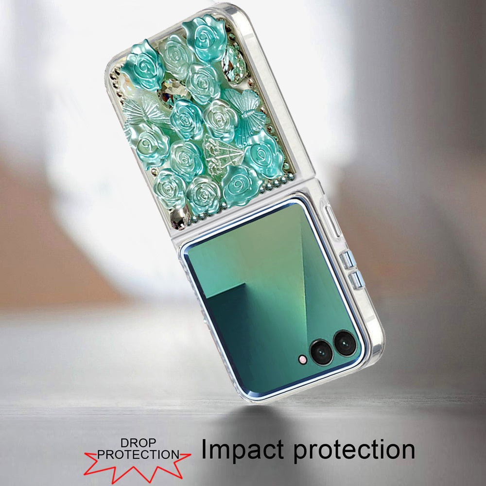 For Samsung Galaxy Z Flip 7 Muti-Color Floral Fashion Bling Crystal 3D Full Diamonds Stones Sparkle Rhinestone Glitter Hybrid Case Cover