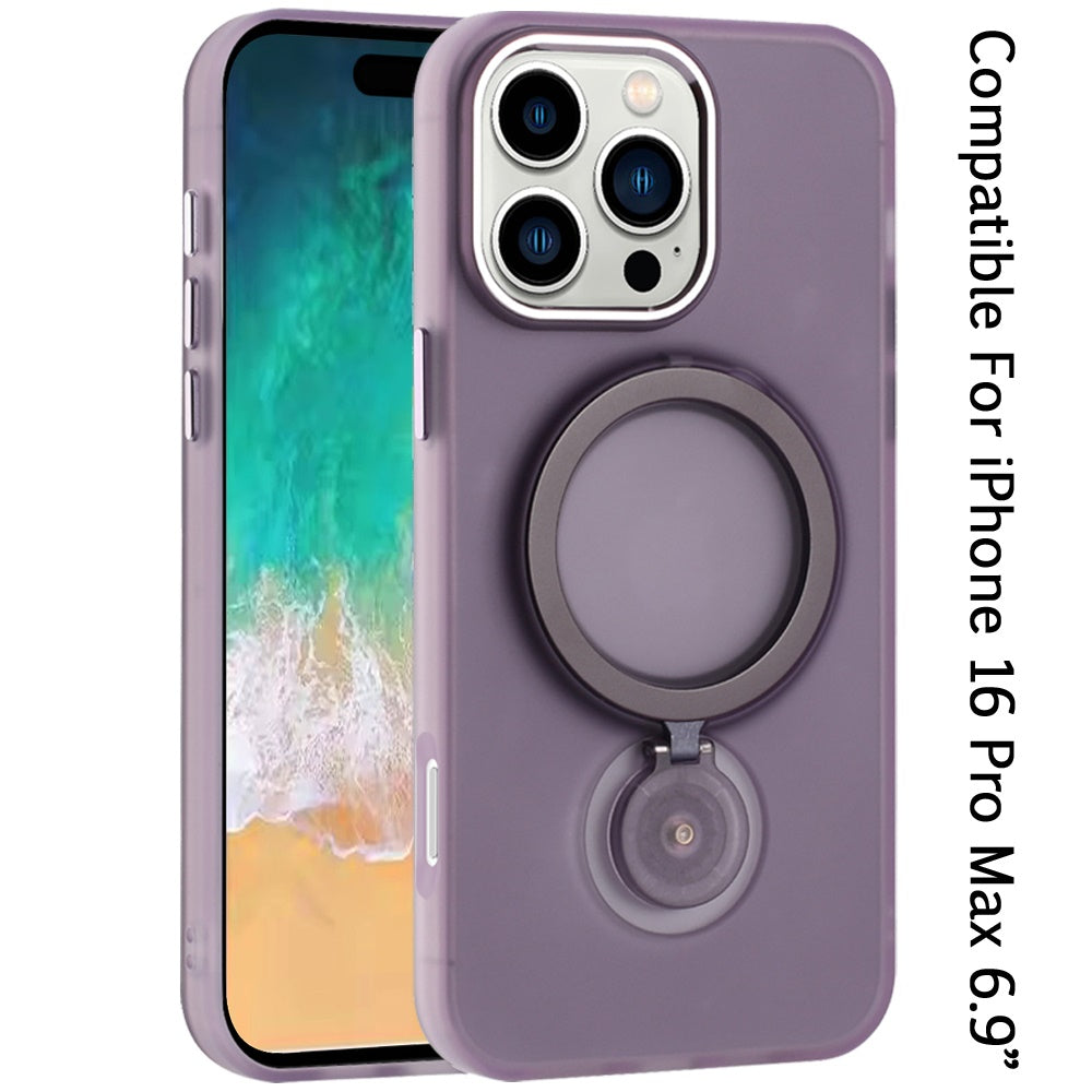 For Apple iPhone 16 Pro Max (6.9") MagSafe Compatible with 360 degree Circle Ring Stand Magnetic Kickstand Slim Hybrid Case Cover