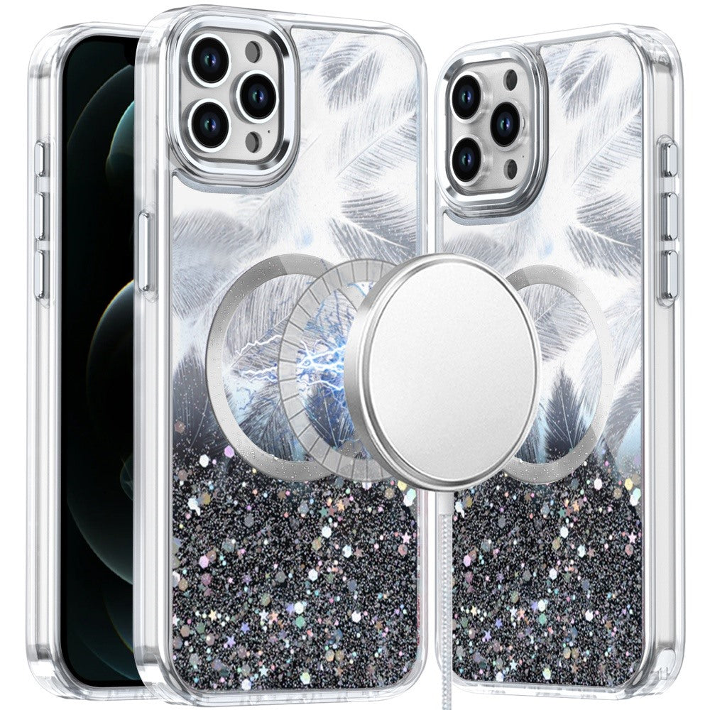 For Apple iPhone 12 Pro Max Epoxy Glitter Shimmer Fashion Case with Magnetic Magsafe Compatible Hybrid Sparkling Slim Protective Case Cover