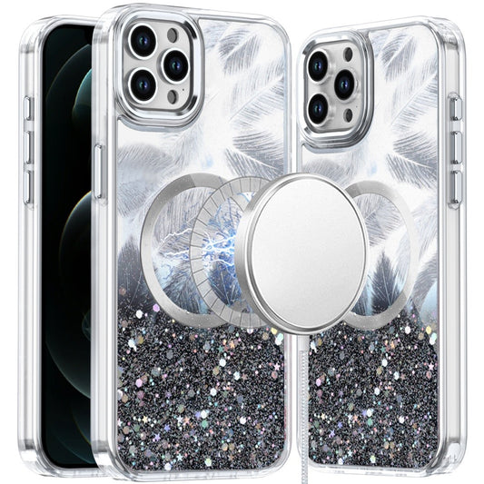 For Apple iPhone 12 Pro Max Epoxy Glitter Shimmer Fashion Case with Magnetic Magsafe Compatible Hybrid Sparkling Slim Protective Case Cover