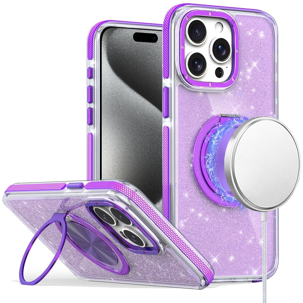 For Samsung Galaxy S25 Fan Edition /Galaxy S25 FE Slim Bling Glitter Sparkly Shimmer Hybrid with Magnetic Ring and 360° Rotational Stand [Compatible with Magsafe] Case Cover Purple