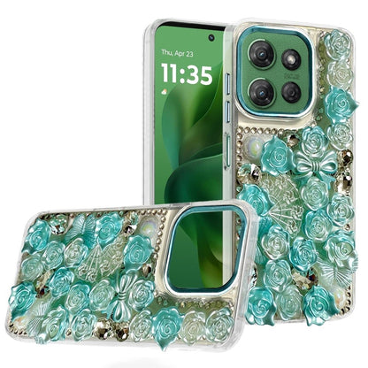For Motorola Moto G Power 5G 2026 /2025 3D Diamond Floral Roses Flower Bling Stone Hybrid, Sparkly Rhinestone Gemstone Back Shockproof Case Cover