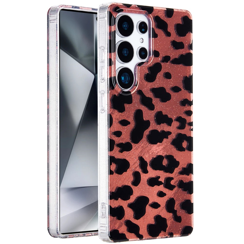 For Samsung Galaxy S25 Ultra Glitter Leopard, Fashion Design Animal Skin Print Slim IMD TPU Dual Layer Shockproof Protective Case Cover