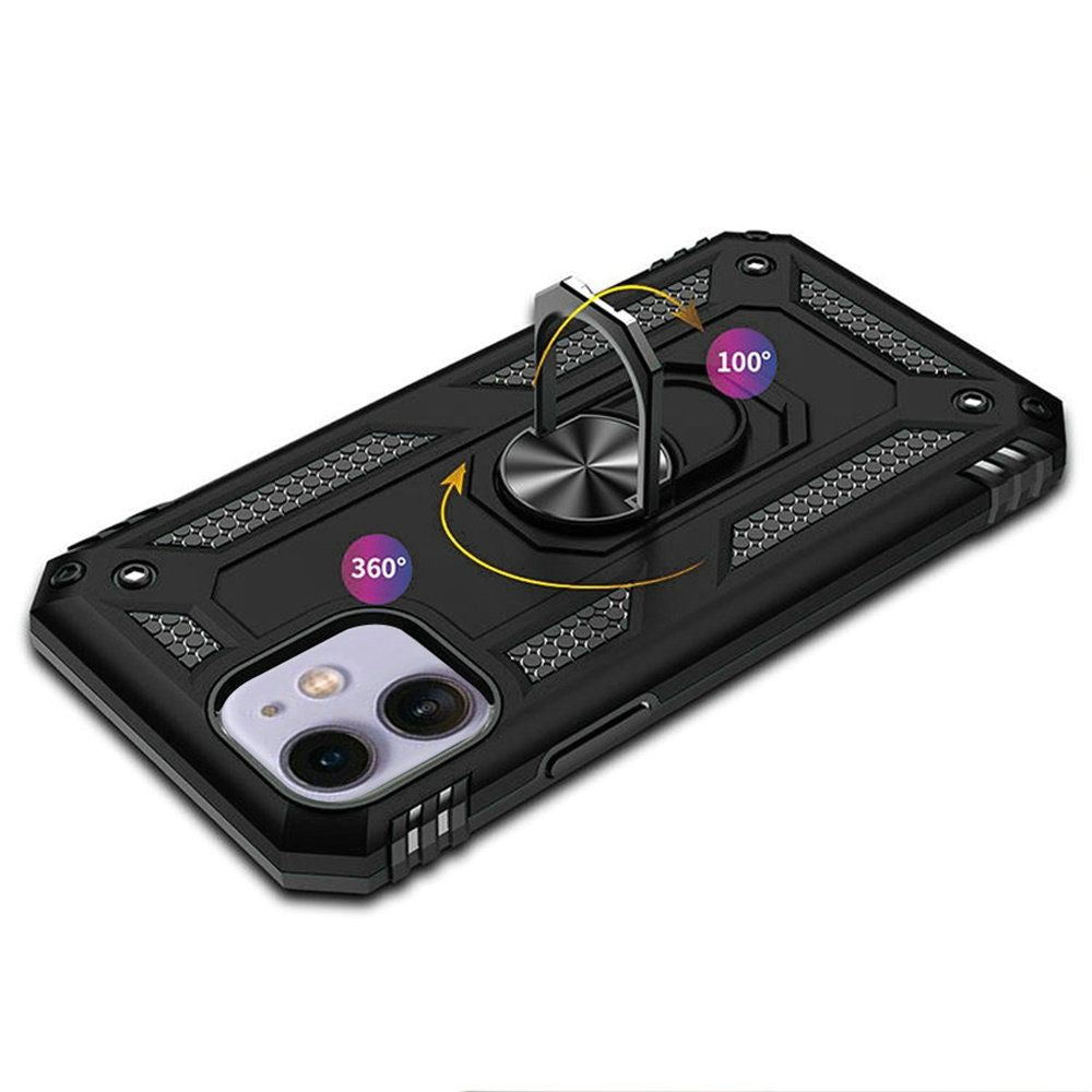 For Apple iPhone 17E /16E Hybrid Combo Belt Clip Holster with Ring Stand Holder, Military Grade Fit Magnetic Car Mount Shockproof Case Cover Black