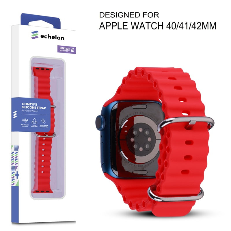 echelon ComfyFit Silicone Strap for Apple Watch Series 9 41mm/Watch Series 10 42mm / Watch SE (2022) 40mm - Red, Apple Watch Accessories