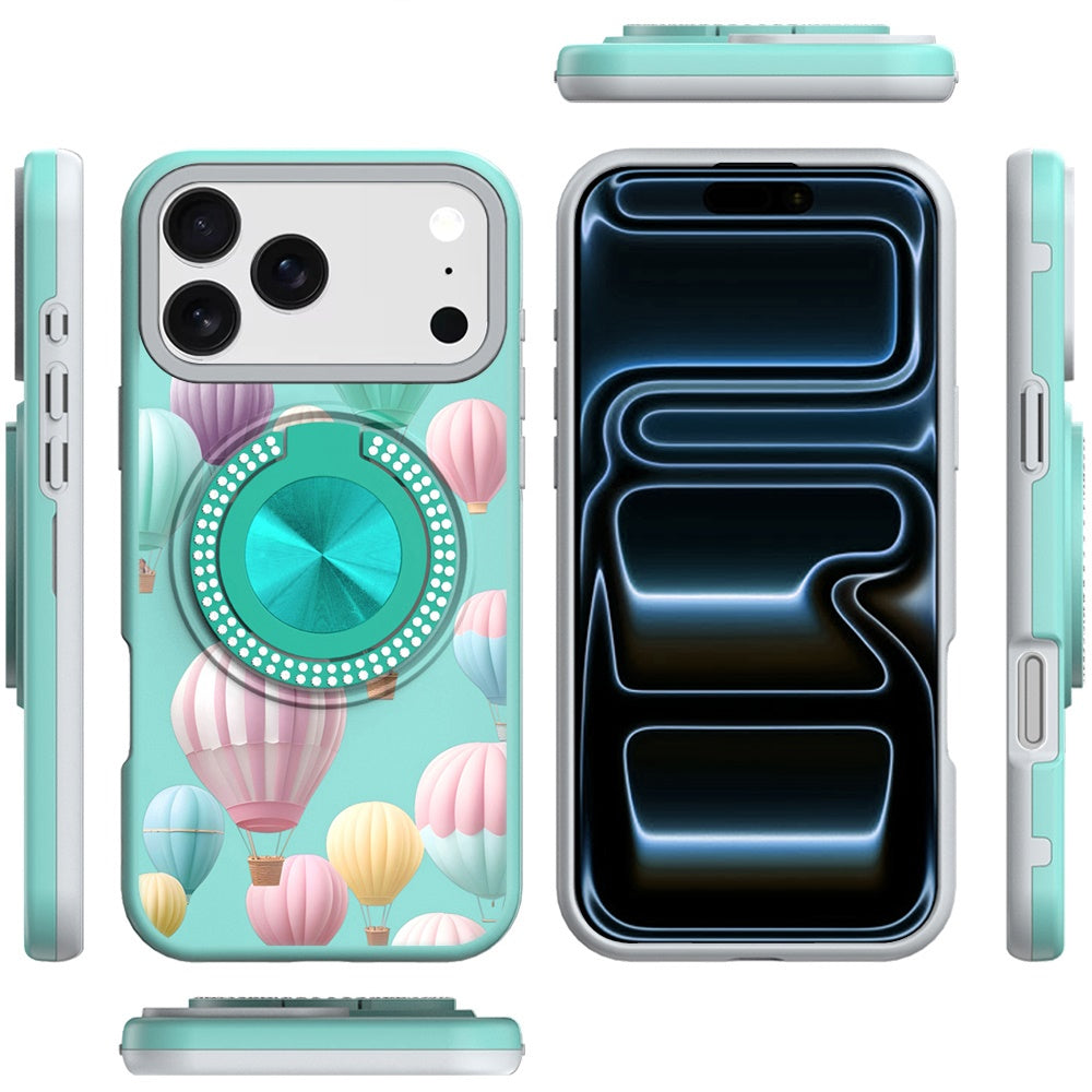 For Apple iPhone 17 Pro Pattern Design Hybrid with Invisible Ring Stand & Magnetic Back, Shockproof Protective Grip Case Cover