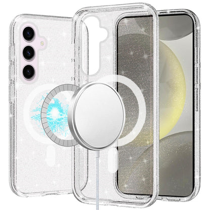 For Samsung Galaxy S23 Ultra MagSafe Compatible Glitter Sparkle Bling Hybrid Case with Magnetic Circle, Slim TPU & Hard PC Frame Case Cover Clear