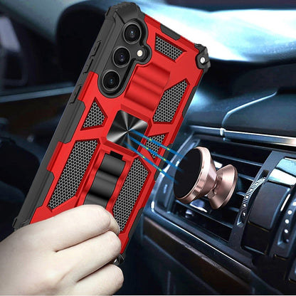 Phone Case for Samsung Galaxy S25 FE, S25 Fan Edition Hiden Kickstand Shockproof Rugged Armor Grip Hybrid Heavy Duty Anti Slip Protective Durable Machine Style Cover Red