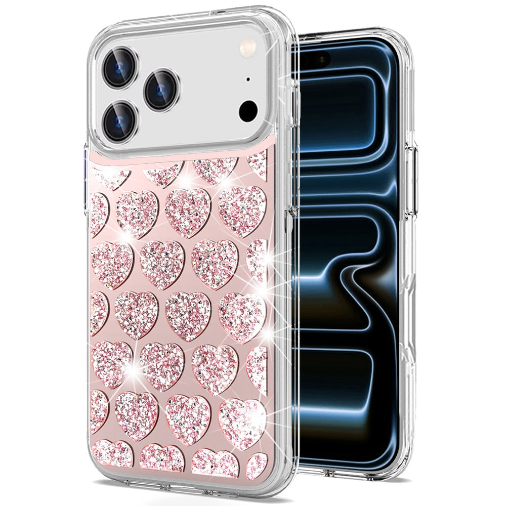 For Apple iPhone 17 Pro Max Sparkly 3D Design Diamond Shockproof Protective Bling Glitter Rhinestone Hybrid Skin PC & TPU Case Cover