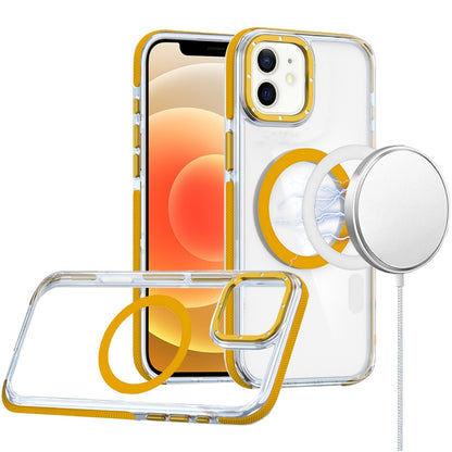 For Apple iPhone 16 Plus (6.7") Transparent back with Colorful Frame Strong Magnetic Circle [Compatible with Magsafe] Shockproof Case Cover Clear Yellow