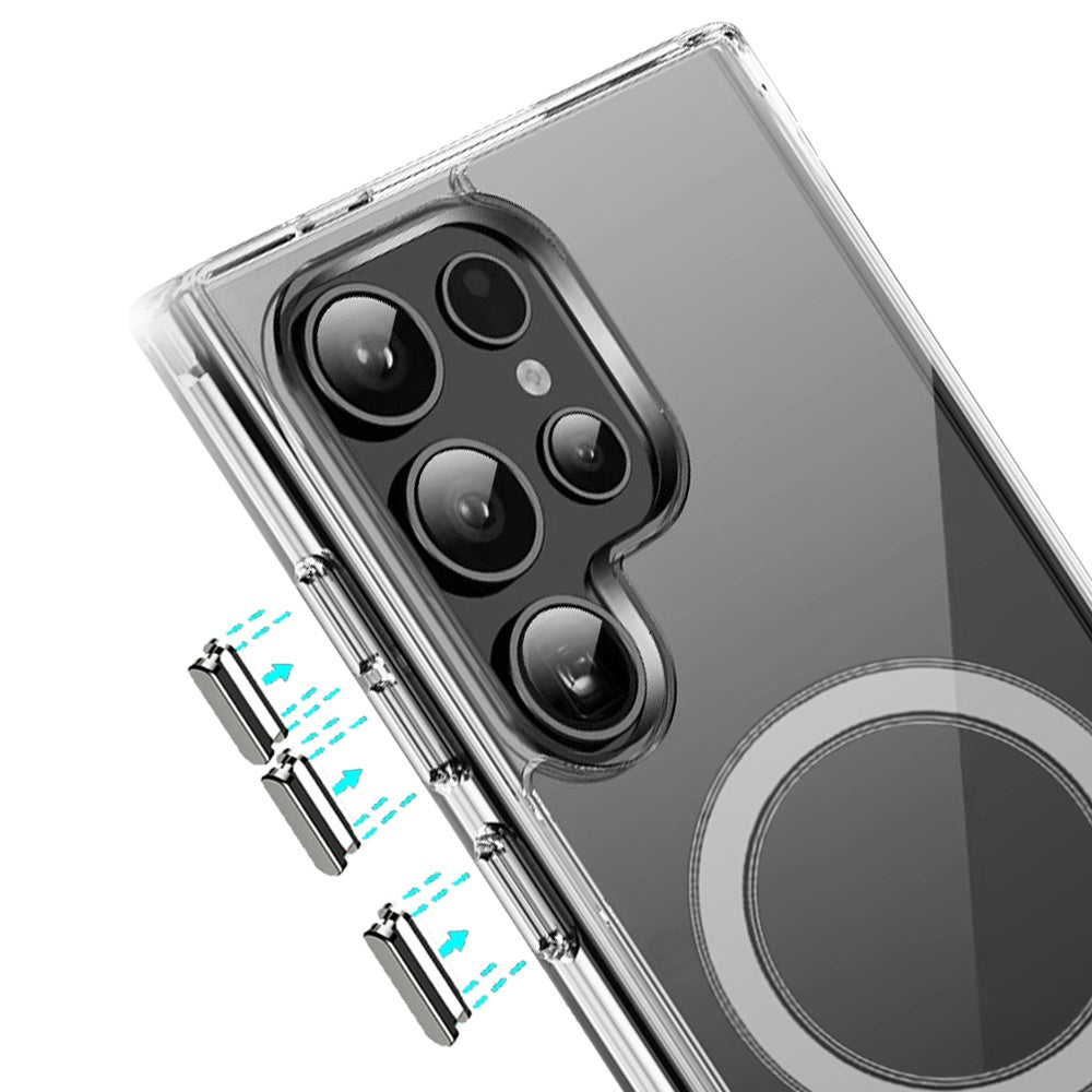 For Samsung Galaxy S25 Ultra Premium Clear Hybrid Built-in Magnetic Compatible with MagSafe Slim Thick TPU Bumper Case Cover Transparent