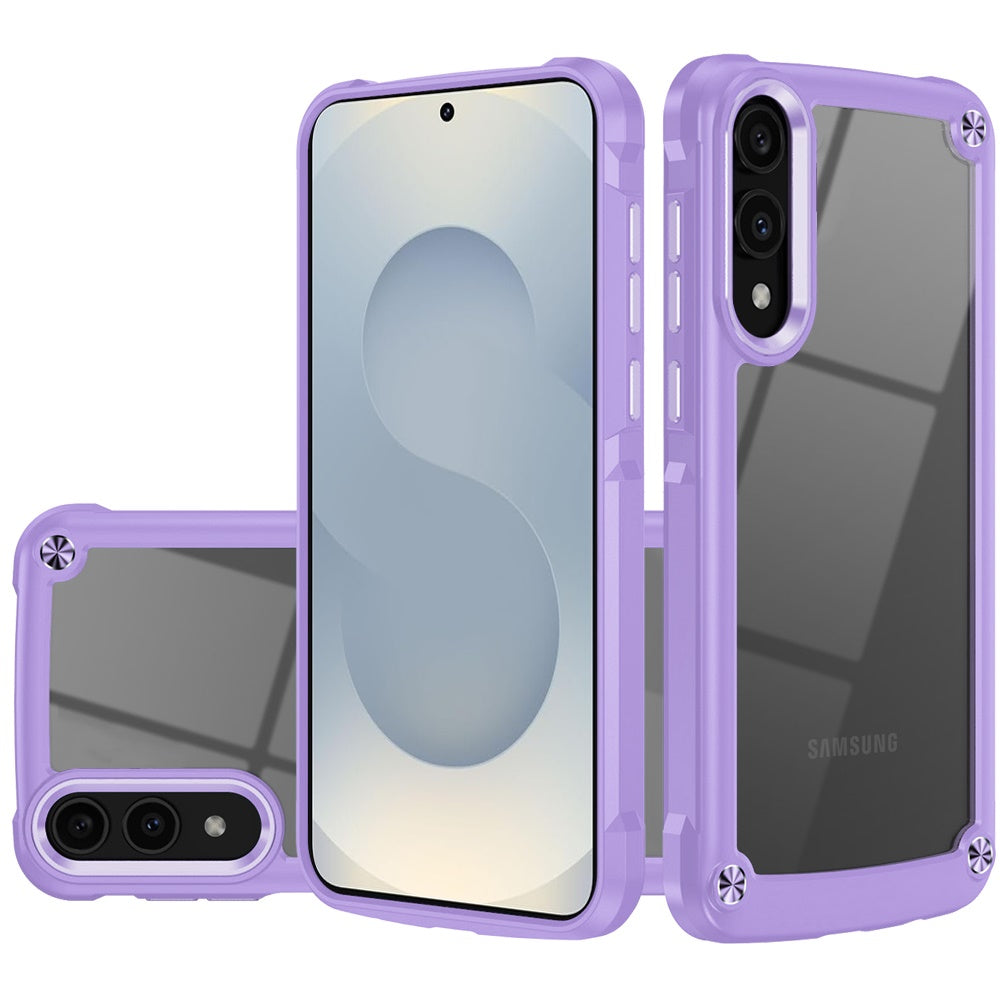 For Samsung Galaxy A17 5G Hybrid Transparent Rubber with Metal Buttons & Camera Edges Hard TPU Corner Frame Bumper Case Cover