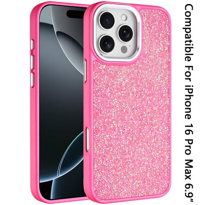 For iPhone 16 Pro Max (6.9") Crystal Sparkle Diamond Glass Full Mini Glitter Bling Frame TPU Hybrid Protective Case Cover