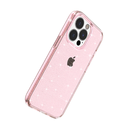 For iPhone 15 Plus (6.7") Transparent Glitter Shiny Sparkle Bling TPU Rubber Hard Back Hybrid Frame Shockproof Case Cover Clear