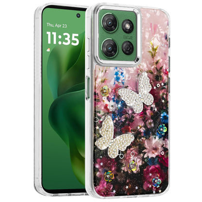 For Motorola Moto G Stylus 5G 2025 Epoxy Glitter Flowers Bling 3D Butterfly Fashion TPU Hybrid with Shockproof Protection Case Cover