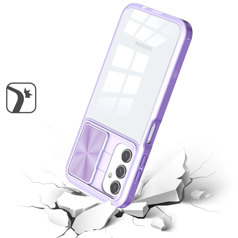 For Samsung Galaxy S25 Fan Edition /Galaxy S25 FE Hybrid Cases with Sliding Camera Cover Transparent Shockproof Bumper TPU Protective Case Cover Purple