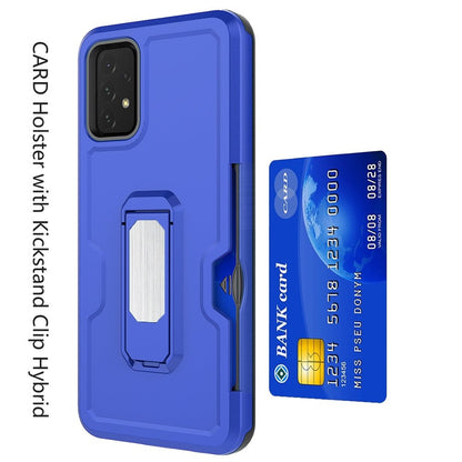 For Samsung Galaxy A16 5G Full-Body Hybrid Heavy Duty Armor Case with Belt Clip Holster, Credit Card Holder & Kickstand Case Cover Blue
