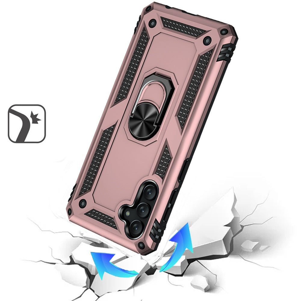 For Samsung Galaxy A26 Hybrid Shockproof Durable 360 Degree Rotatable Ring Stand Holder Kickstand Fit Magnetic Car Mount Case Cover Hotpink