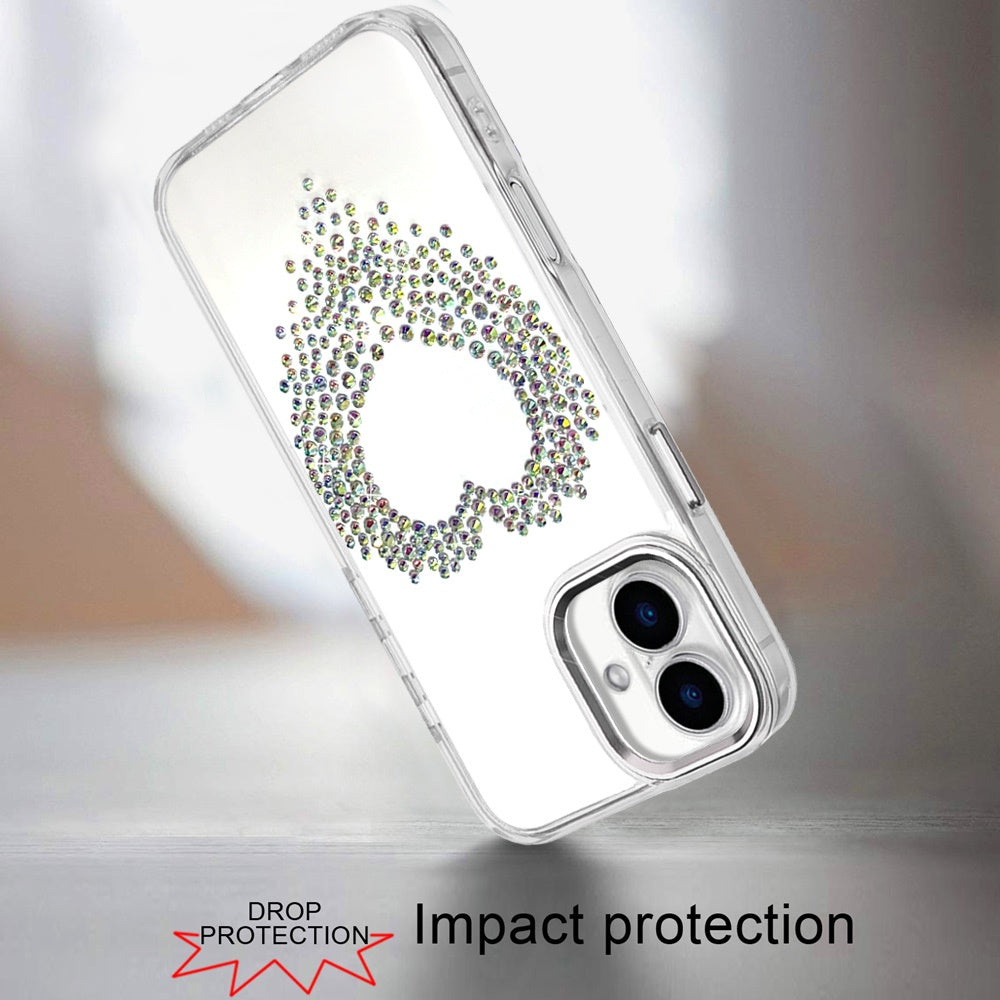 For Apple iPhone 17 (6.3") Angel Hearts Bling Glitter Diamond Hybrid TPU Cover, Colorful Frame Shockproof Protective Back Case Cover