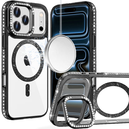 Phone Case for Apple iPhone 17 Pro Luxury Diamond Bling Edged Magnetic Glitter Shockproof Hybrid with Camera Kickstand Durable Grip Cover