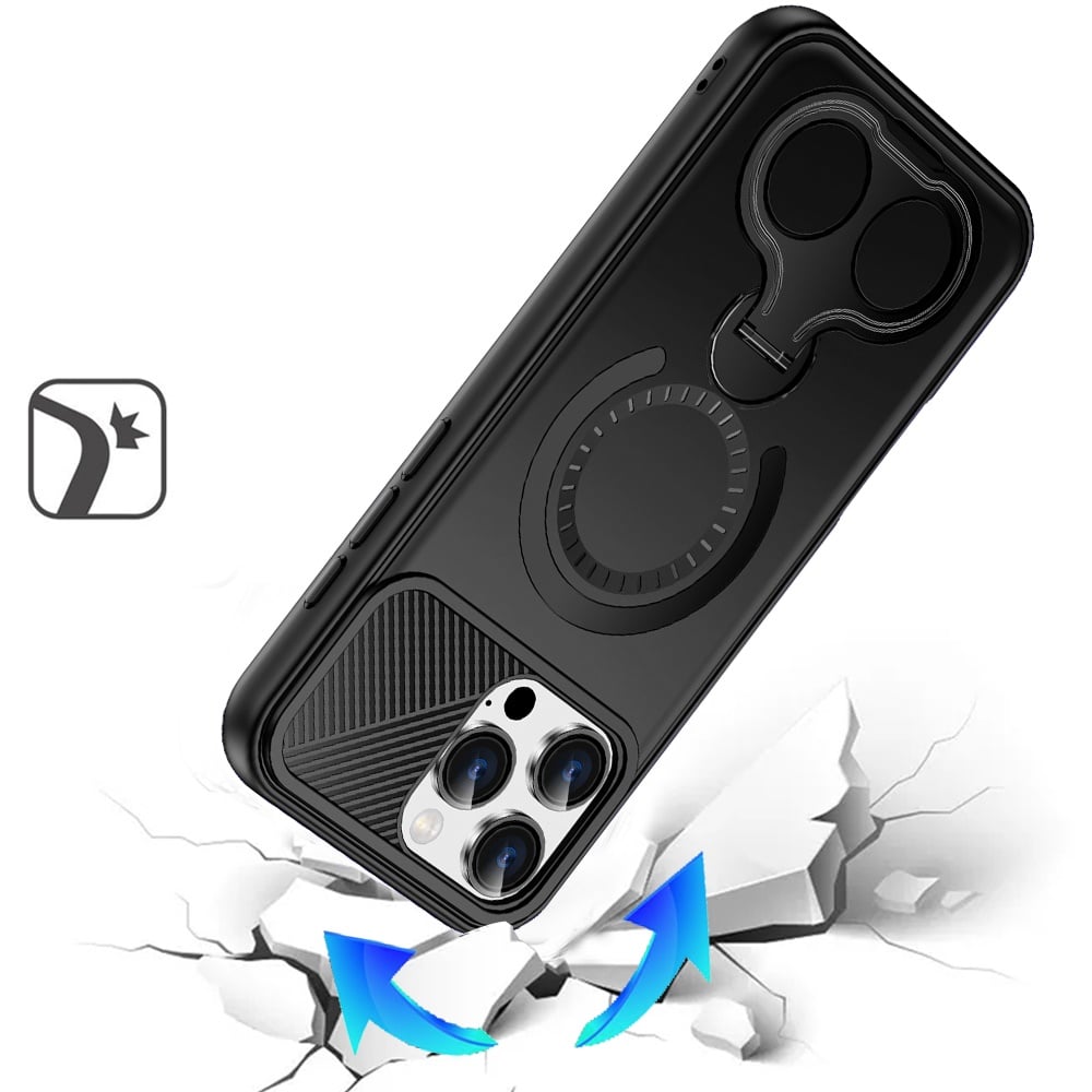 For iPhone 14 Pro Max (6.7") Hybrid with Invisible 2 Hole Ring Stand Magnetic back Car Mount Friendly Protector Case Cover Black