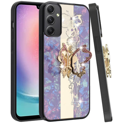 For Samsung Galaxy A16 5G Diamond Bling Sparkly 3D Ornaments Engraving Hybrid with Ring Stand Fashion Case Cover