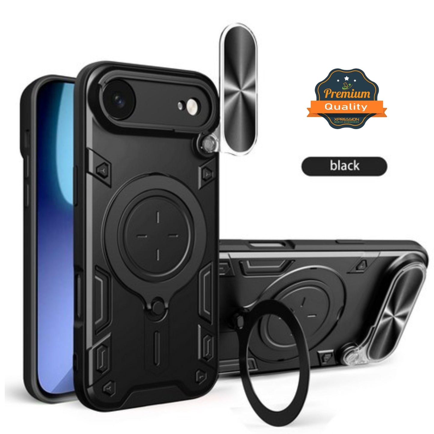 For Apple iPhone 17 AIR Hybrid Shockproof with Magnetic Ring Stand, Compatible with Magsafe & Sliding Camera Lens Protector Case Cover