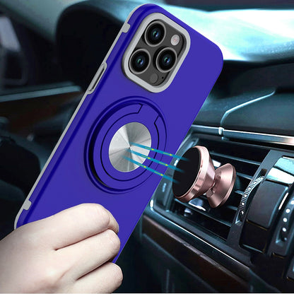 For Apple iPhone 13 Pro Metal Matte Hybrid with Invisible Rotational Ring Stand, Car Mount Friendly, Military Grade Slim Fit Sturdy Case Cover Blue