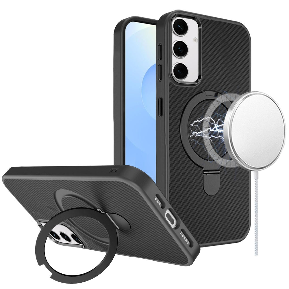 For Apple iPhone 11 Hybrid Carbon Fiber Design with MagSafe Compatible [Magnetic Circle], Ring Stand Shockproof Slim TPU Case Cover